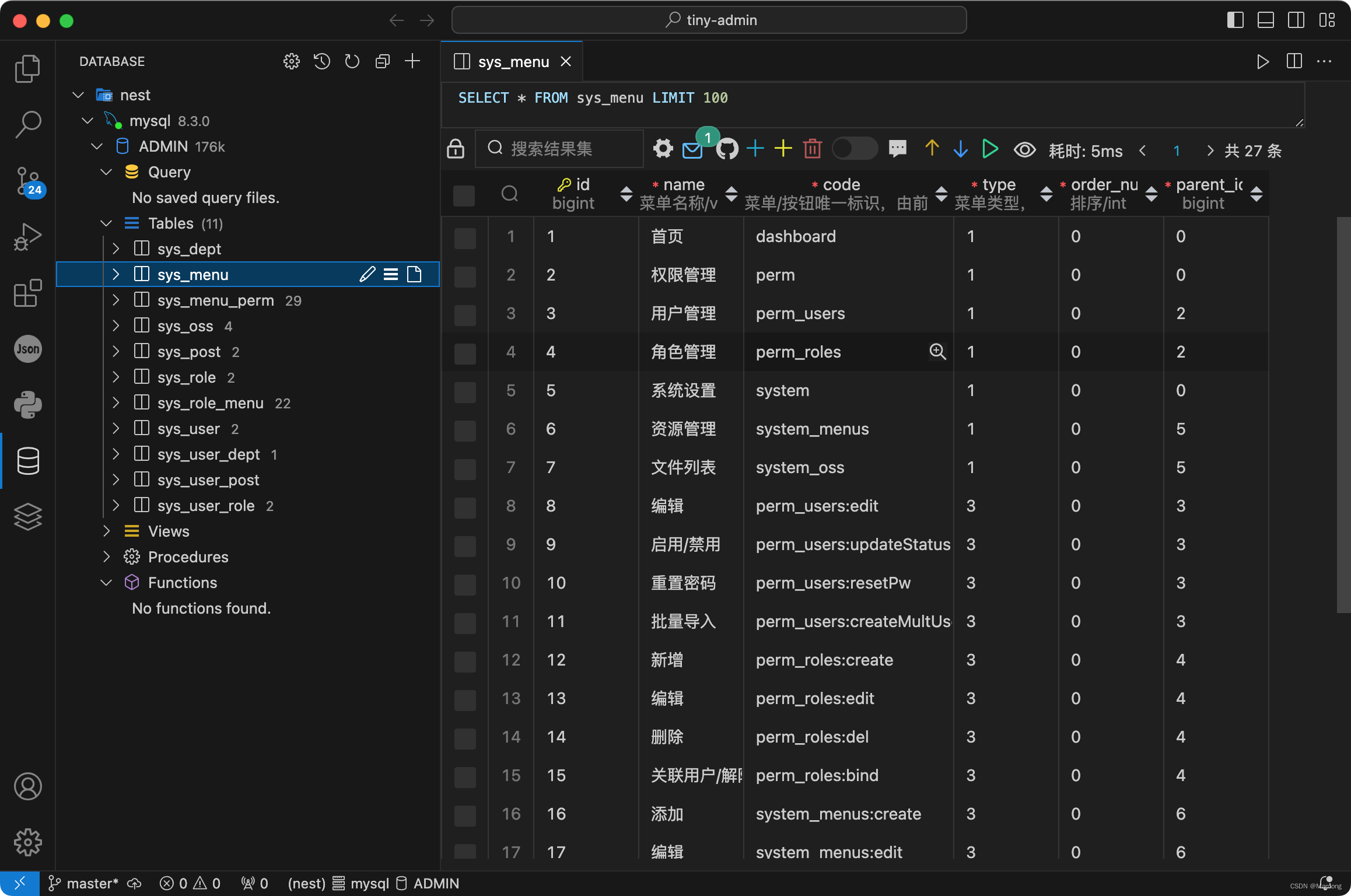 Nest.js权限管理系统开发（二）连接MySQL、Redis