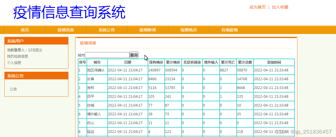 idea开发 java web 疫情信息查询系统bootstrap框架web结构java编程计算机网页接口查询