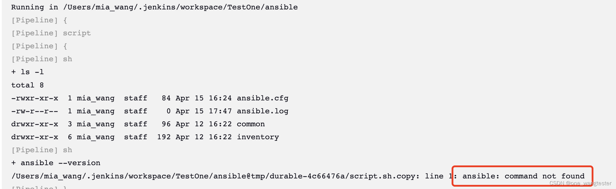 Jenkins机器<span style='color:red;'>已经</span><span style='color:red;'>安装</span><span style='color:red;'>了</span>ansible, 运行<span style='color:red;'>的</span>时候却<span style='color:red;'>报</span><span style='color:red;'>错</span>ansible: command not found