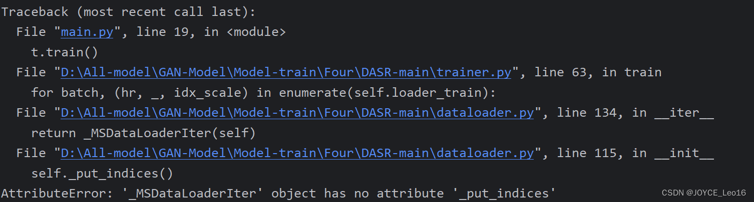 AttributeError: ‘_MSDataLoaderIter‘ object has no attribute ‘_put_indices‘