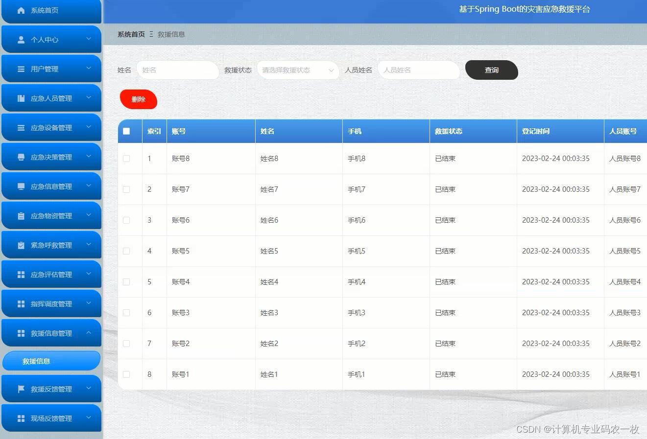 java基于Spring Boot的灾害应急救援评估调度平台