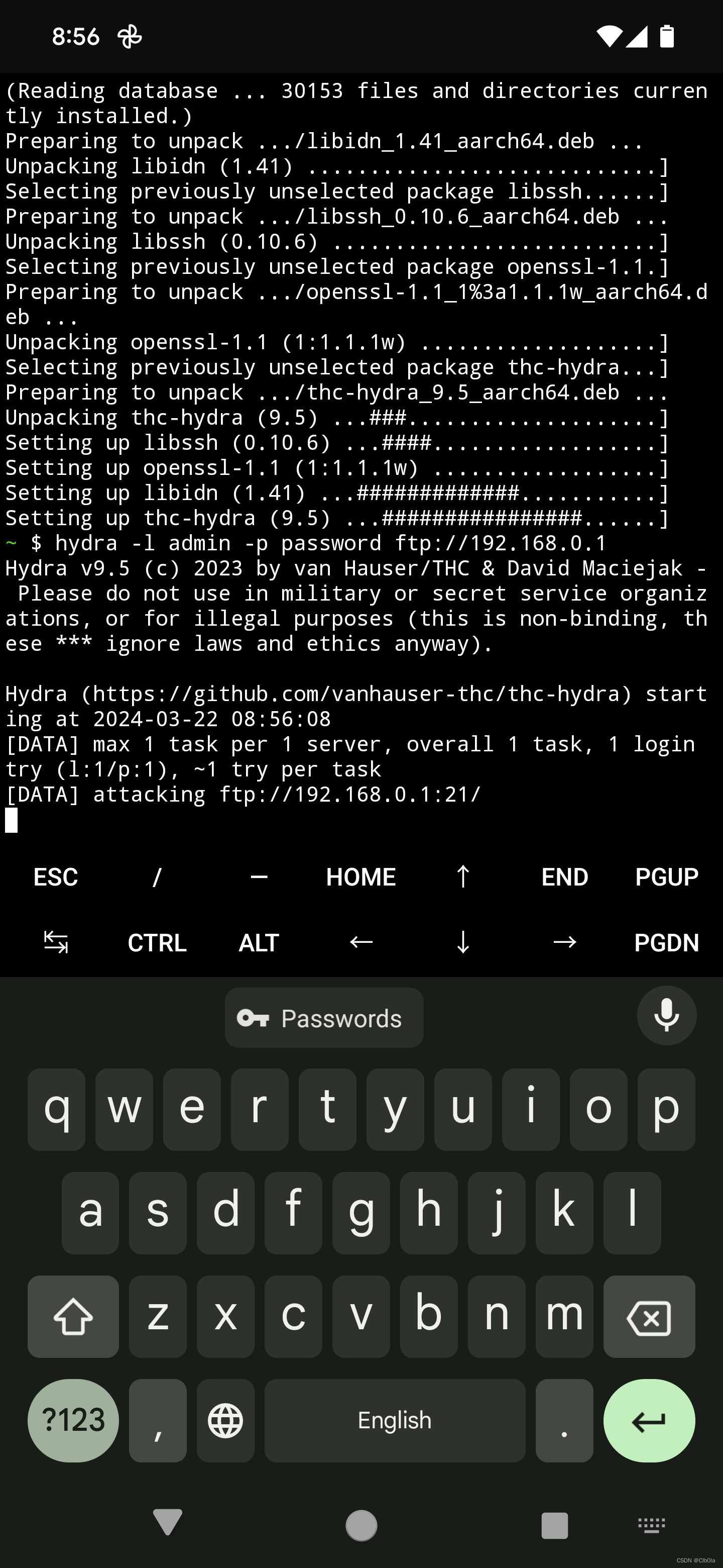 手机termux上用hydra在线暴力穷举破解