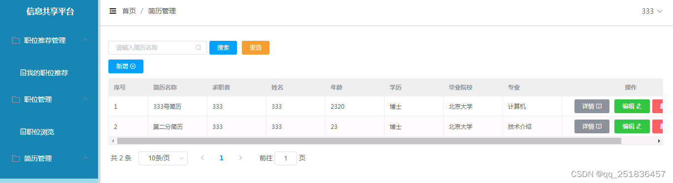 1939springboot VUE 高等院校求职信息管理系统开发mysql数据库web结构java编程计算机网页源码maven项目前后端分离