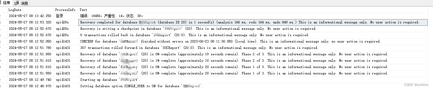 SQLServer2012实例下某个数据库处于恢复挂起状态