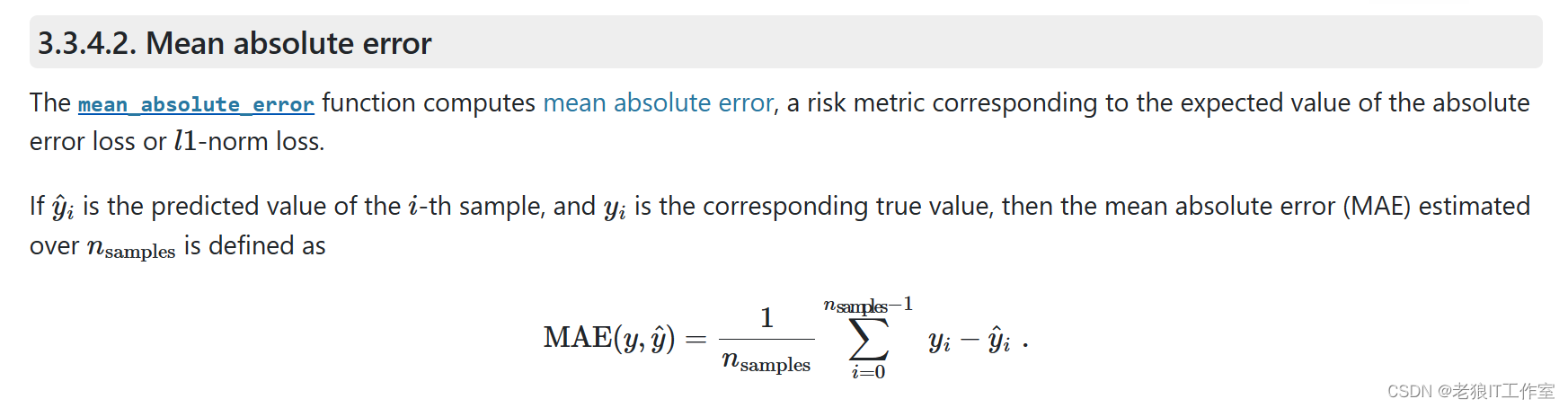 [Python] scikit-learn之mean_absolute_error函数(Mean Absolute Error(MAE))介绍和使用案例