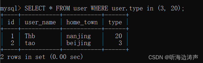 mysql查詢條件使用in