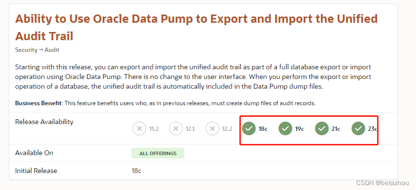 Ability to Use Oracle Data Pump to Export and Import the Unified Audit Trail