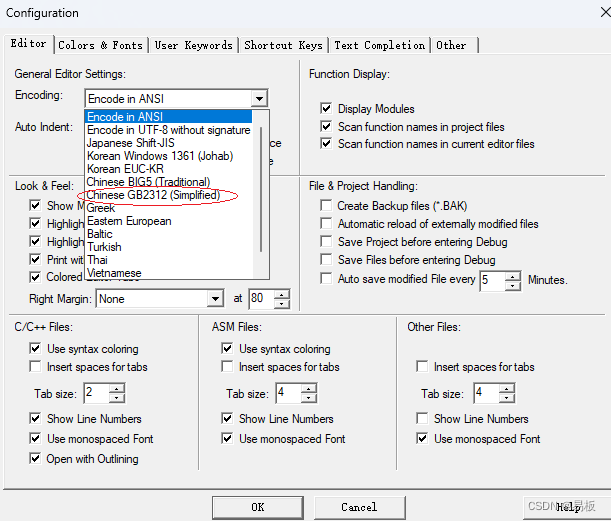 编辑Configuration页面的Editor项