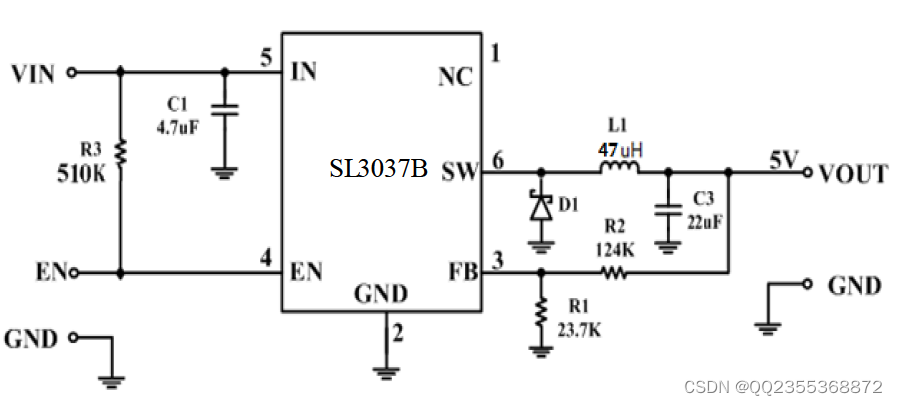 SL3037内置MOS管 耐压60V降压恒压芯片 降12V或降24V 电路简单