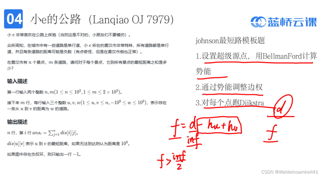 稀疏图带负边的全源最短路Johnson算法