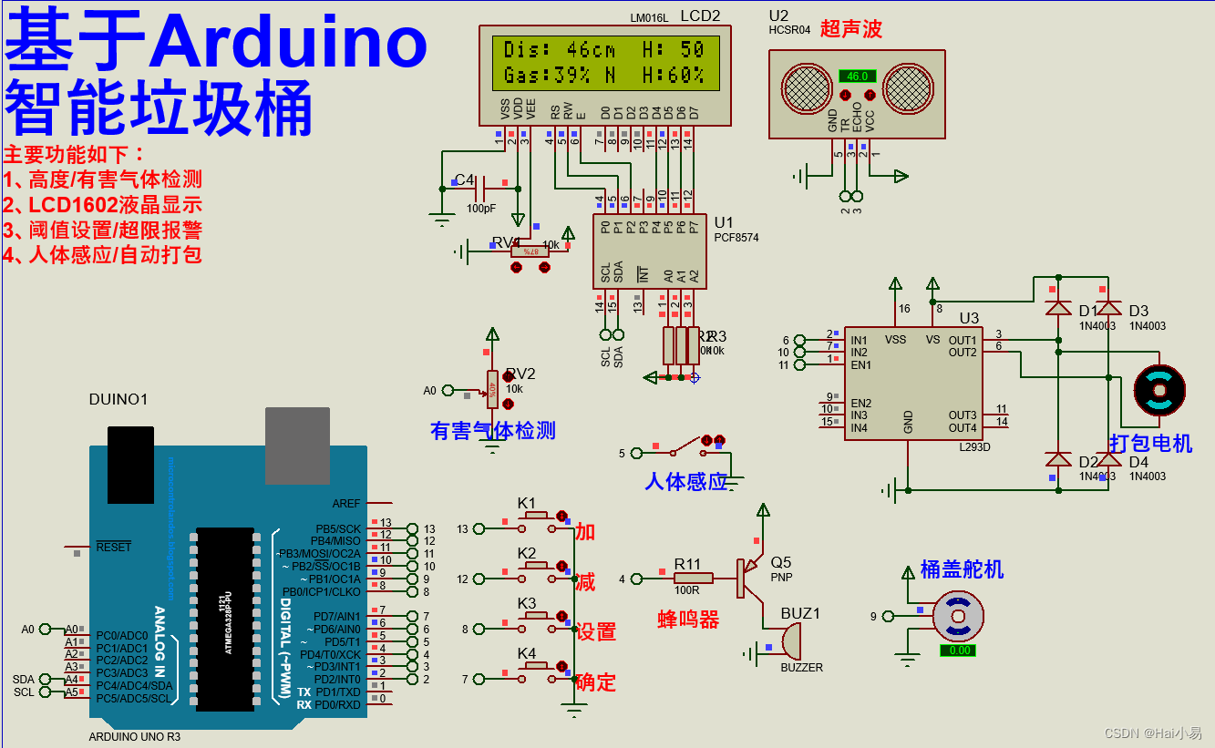 【Proteus<span style='color:red;'>仿真</span>】【Arduino单片机】智能垃圾桶<span style='color:red;'>设计</span>