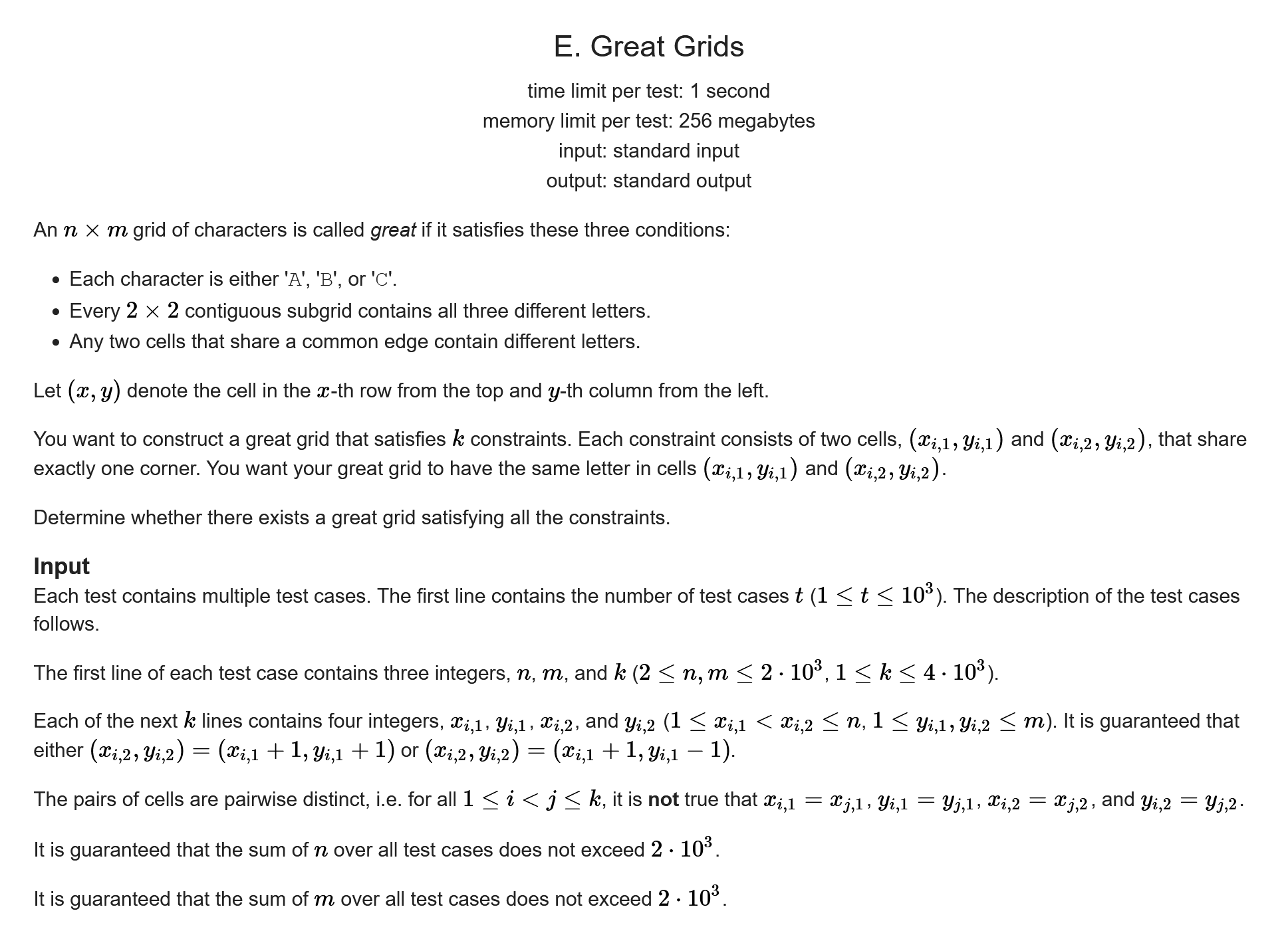 Codeforces Round 884 E. Great Grids