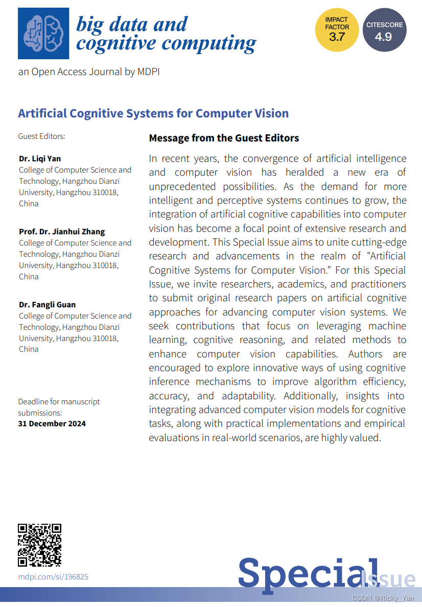 Big Data and Cognitive Computing (IF=3.7) 计算机/大数据/人工智能期刊投稿