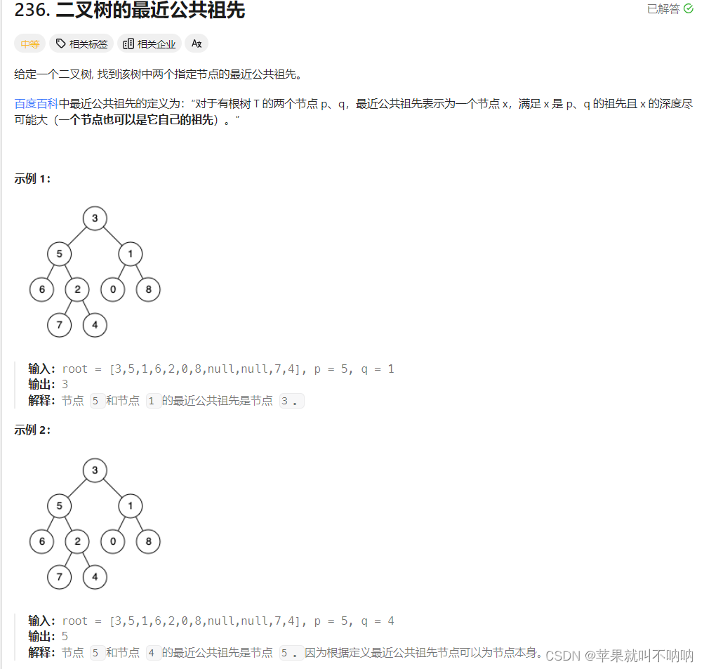 【二叉树的最近公共祖先】【后序遍历】Leetcode 236. 二叉树的最近公共祖先