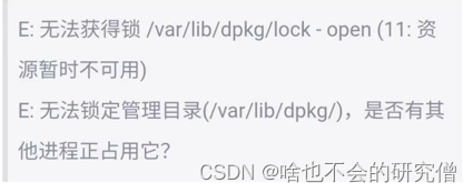 【使用sudo apt-get出现报错】——无法获得锁 /var/lib/dpkg/lock-open(11:资 源暂时不可用) ，是否有其他进程正占用它?