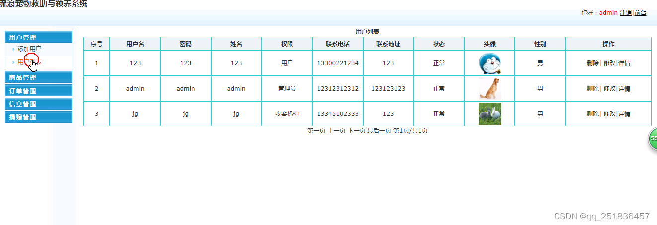 java SSM流浪宠物救助与领养myeclipse开发mysql数据库springMVC模式java编程计算机网页设计