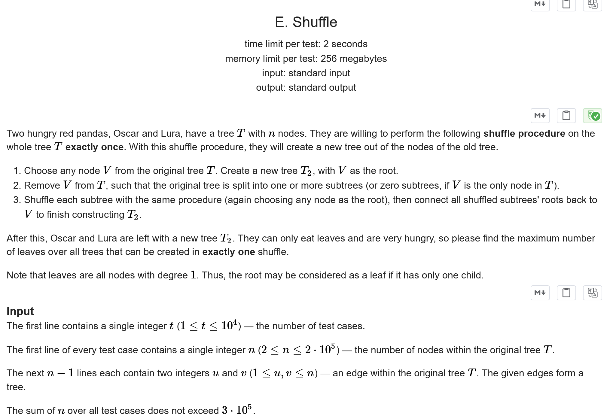 Codeforces Global Round 26 E. Shuffle 【换根DP】