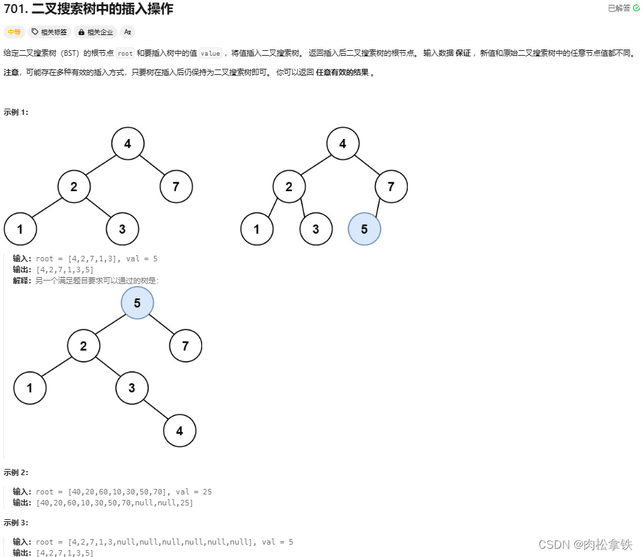 代码随想录——二叉搜索树中的插入操作（Leetcode701）