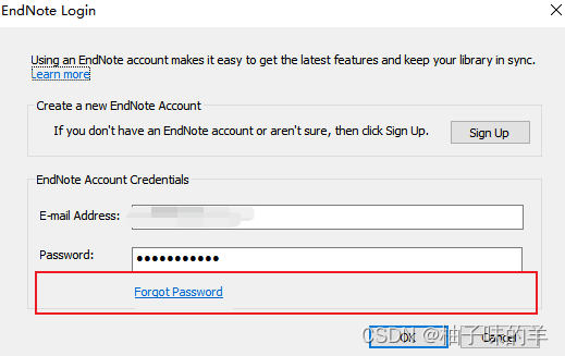 EndNote登录一直显示The username/password specified is not valid