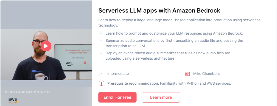 使用亚马逊 Bedrock：Serverless LLM apps with Amazon Bedrock