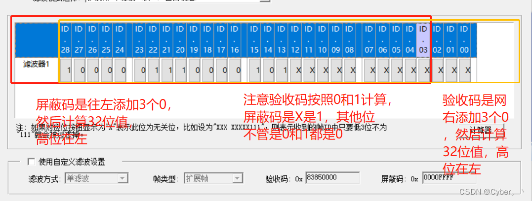 can通信的验收码和屏蔽码怎么计算