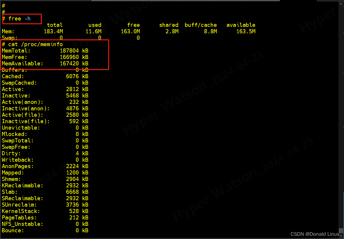 2024-04-23 linux 查看内存占用情况的命令free -h和cat /proc/meminfo