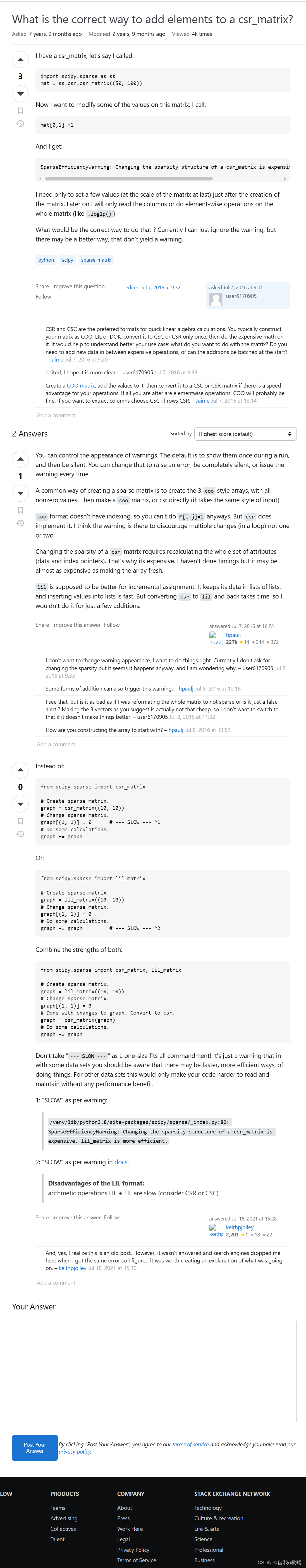 Python中修改csr_matrix的值