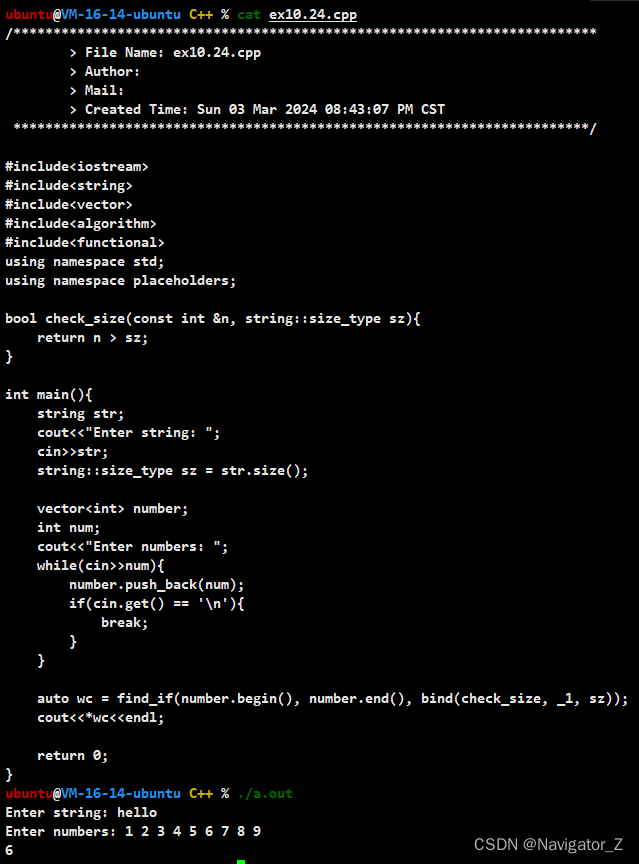 C++ //练习 10.24 给定一个string，使用bind和check_size在一个int的vector中查找第一个大于string长度的值。