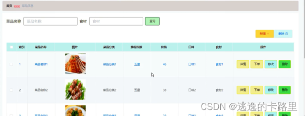 图5-10菜品信息管理界面