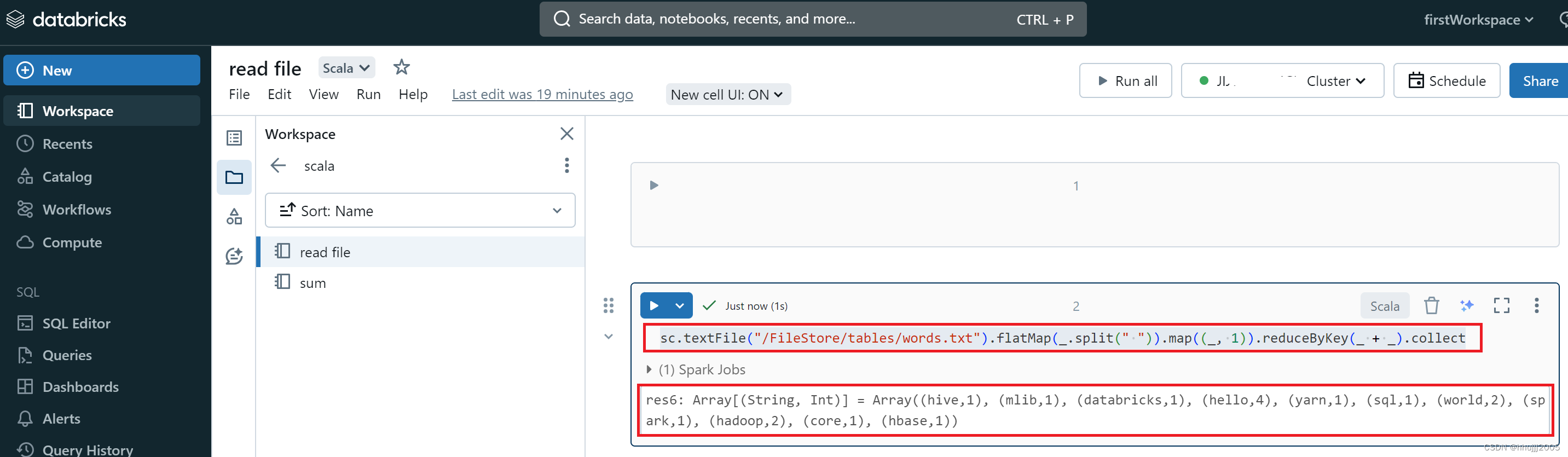 Spark云计算平台Databricks使用，第一个Spark应用程序WordCount