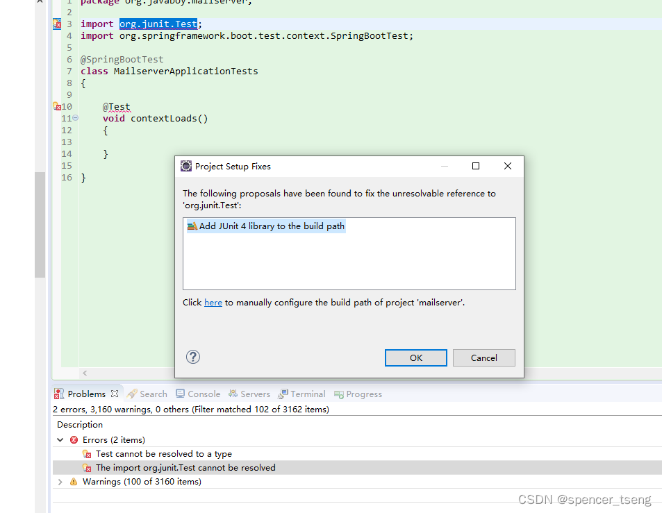 The import org.junit.Test cannot be resolved