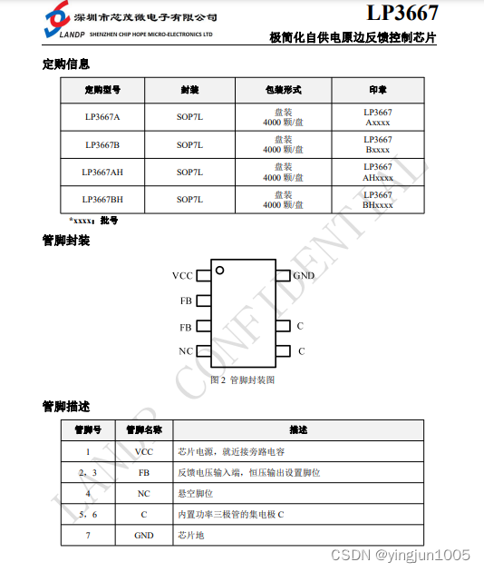 3667B芯茂微SOP7封装5V1A 5W适配器/充电器芯片