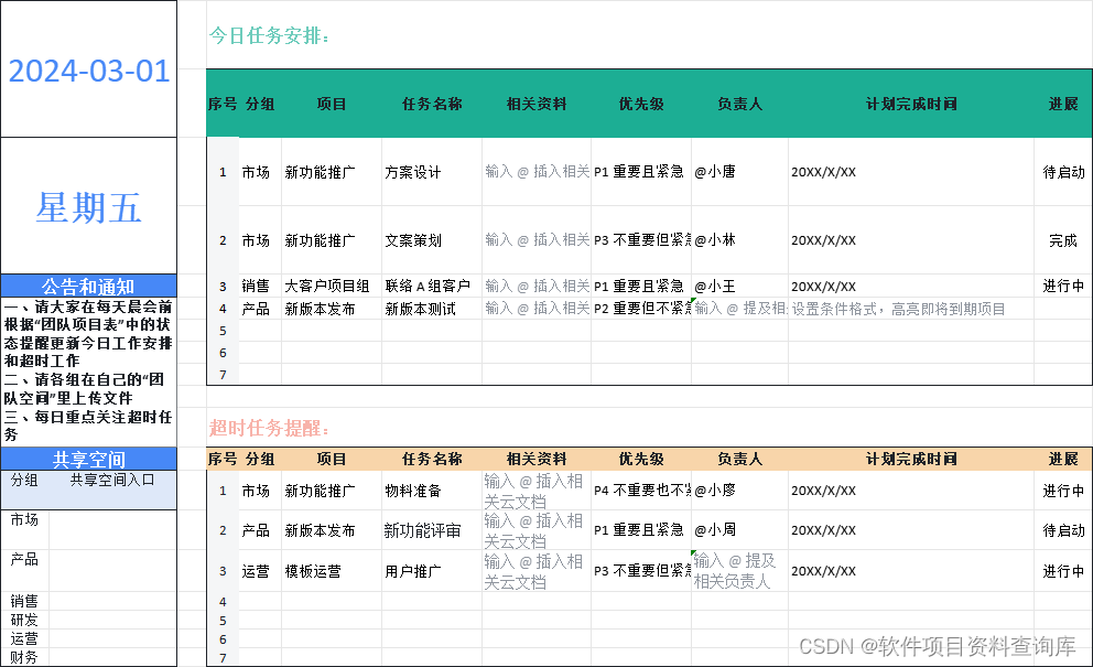 项目管理工具及模板总结|甘特图|OKR周报|任务管理|头脑风暴