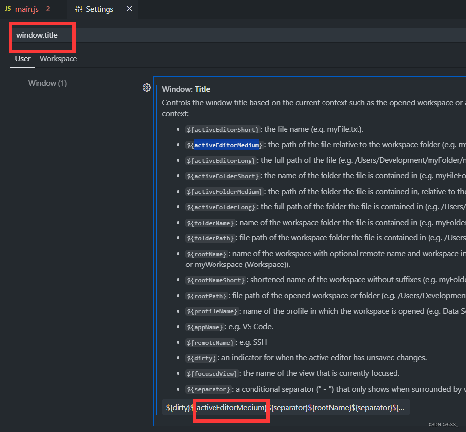 [vscode] 1. 在编辑器的标签页下显示文件目录（标签页显示面包屑） 2. 在标题栏上显示当前文件的完整路径