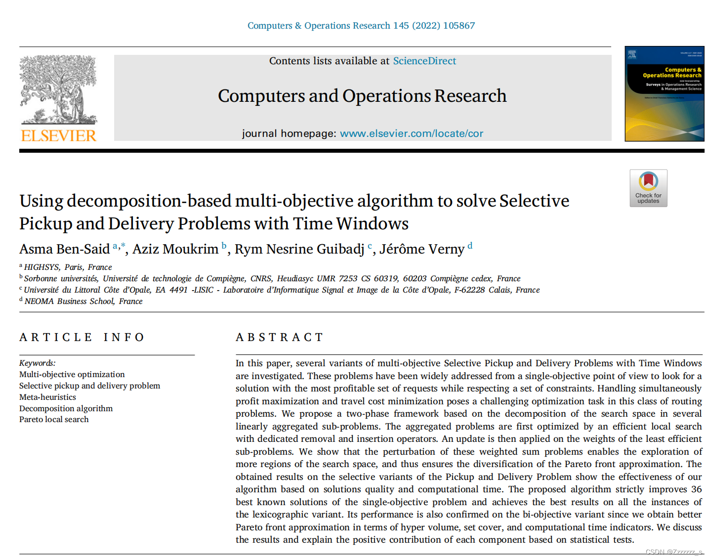 decomposition-based multi-objective algorithm4SPDPTW