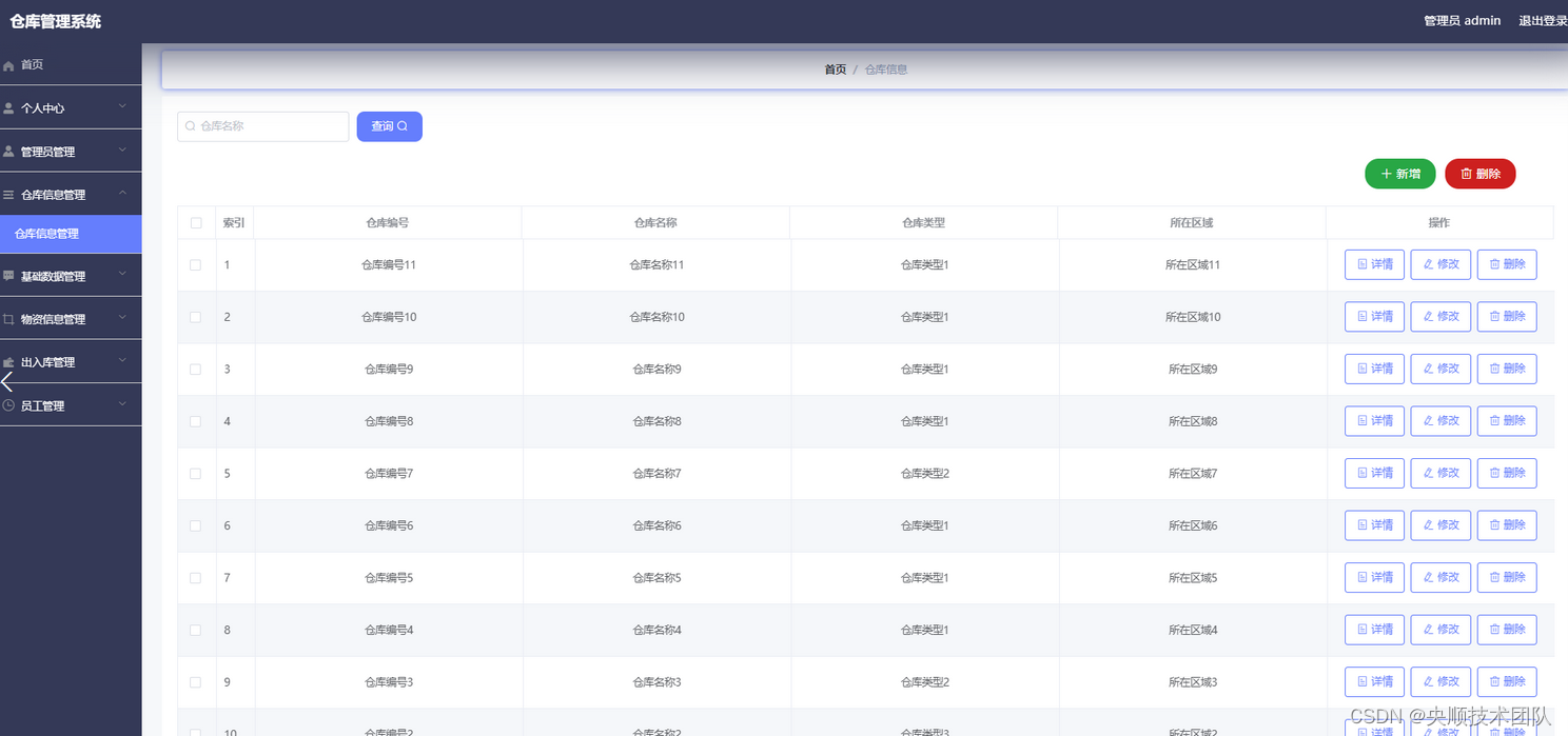 图5.1 仓库信息管理界面