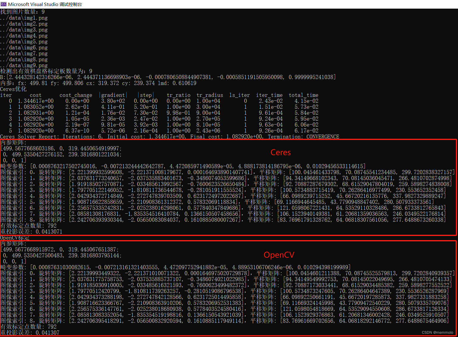 Ceres优化和OpenCV标定结果对比