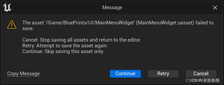 ueue5无法保存资产theassetfailedtosave