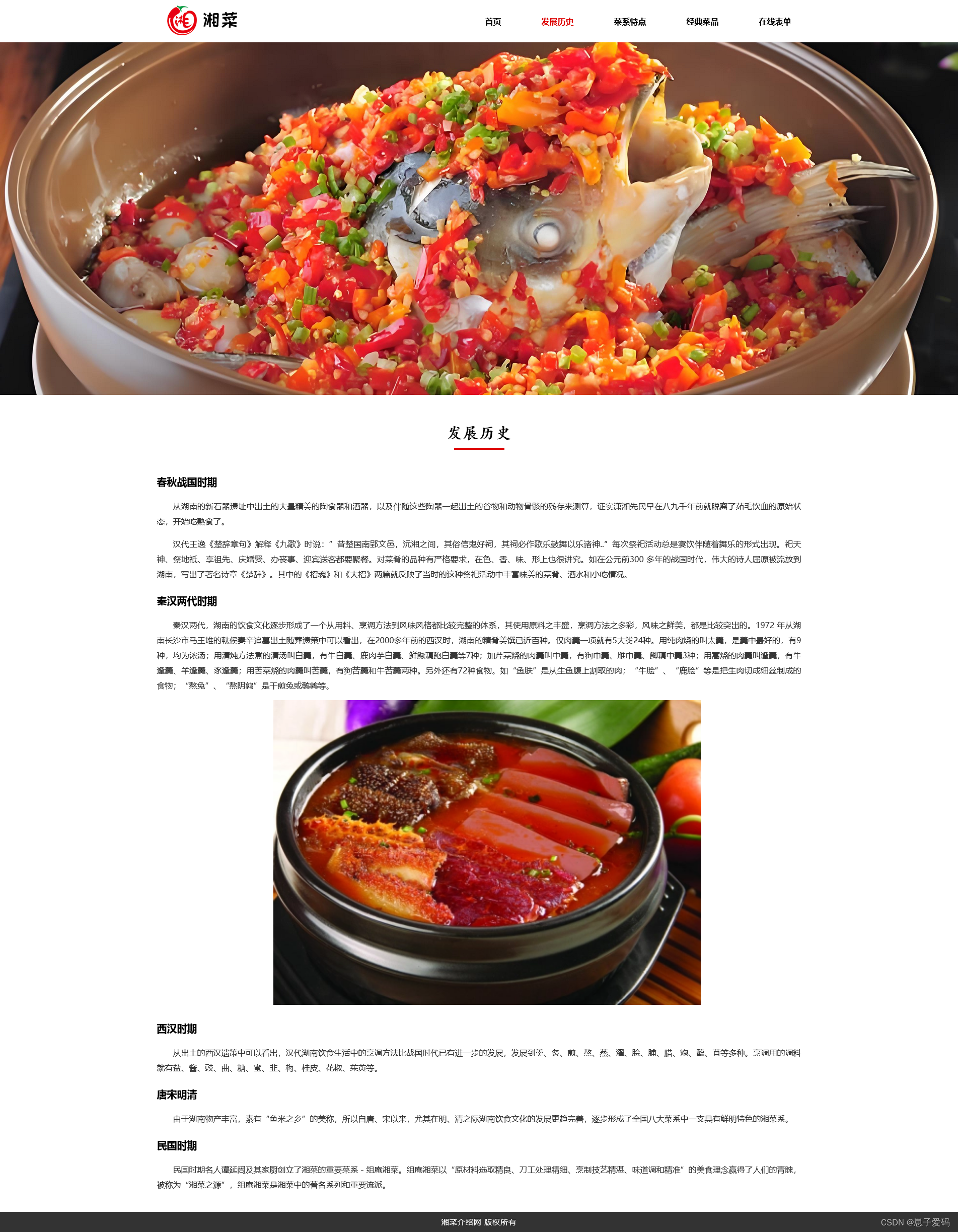 HTML静态网页成品作业(HTML+CSS)—— 美食湘菜介绍网页(5个页面)