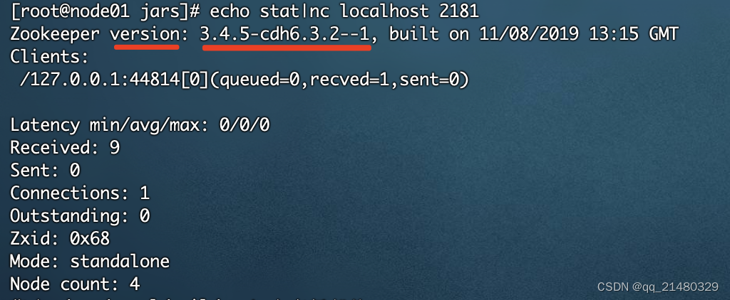 linux 查看zookeeper server运行版本号