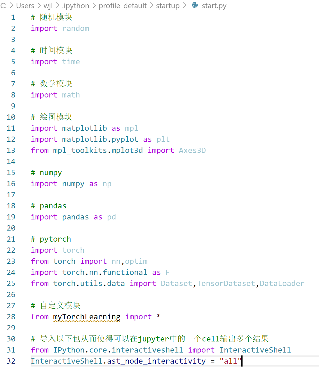 pytorch_trick（2） 在Jupyter初始化过程中自动加载常用包的设置方法