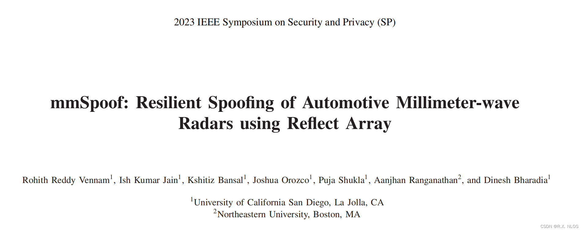 论文速览 | IEEE Symposium on Security and Privacy (SP), 2023 | FMCW雷达反射阵列欺骗攻击