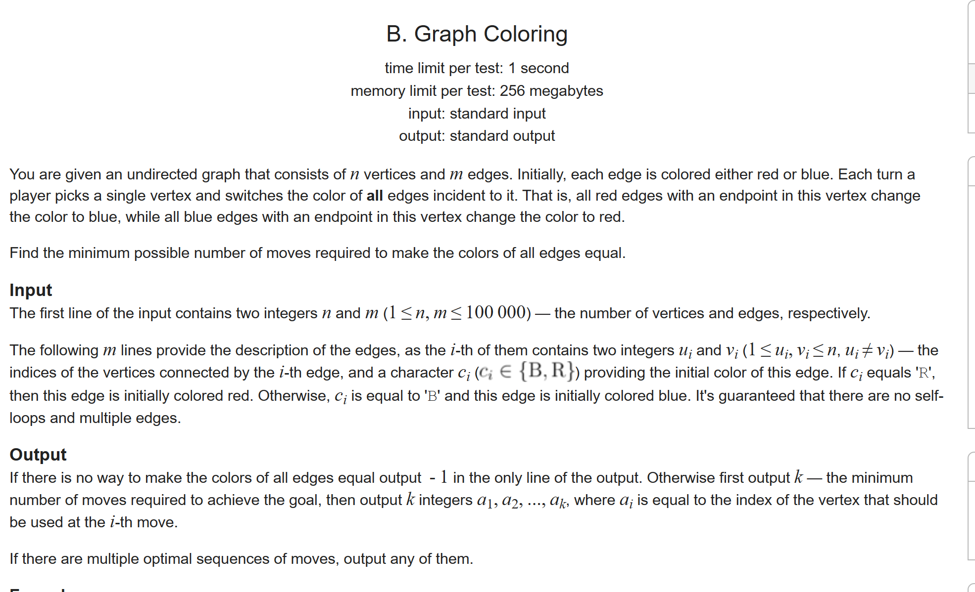 Codeforces CROC 2016 - Final Round B. Graph Coloring【2-SAT、二分图染色】