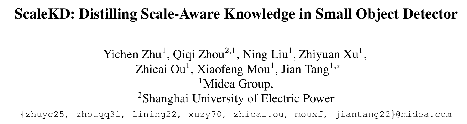 ScaleKD: Distilling Scale-Aware Knowledge in Small Object Detector（CVPR2023）