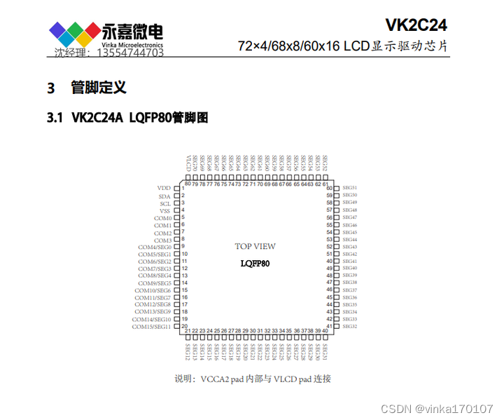 vk2c24ab抗噪液晶驱动ic内置16级lcd驱动电压调整电路lcd驱动原厂