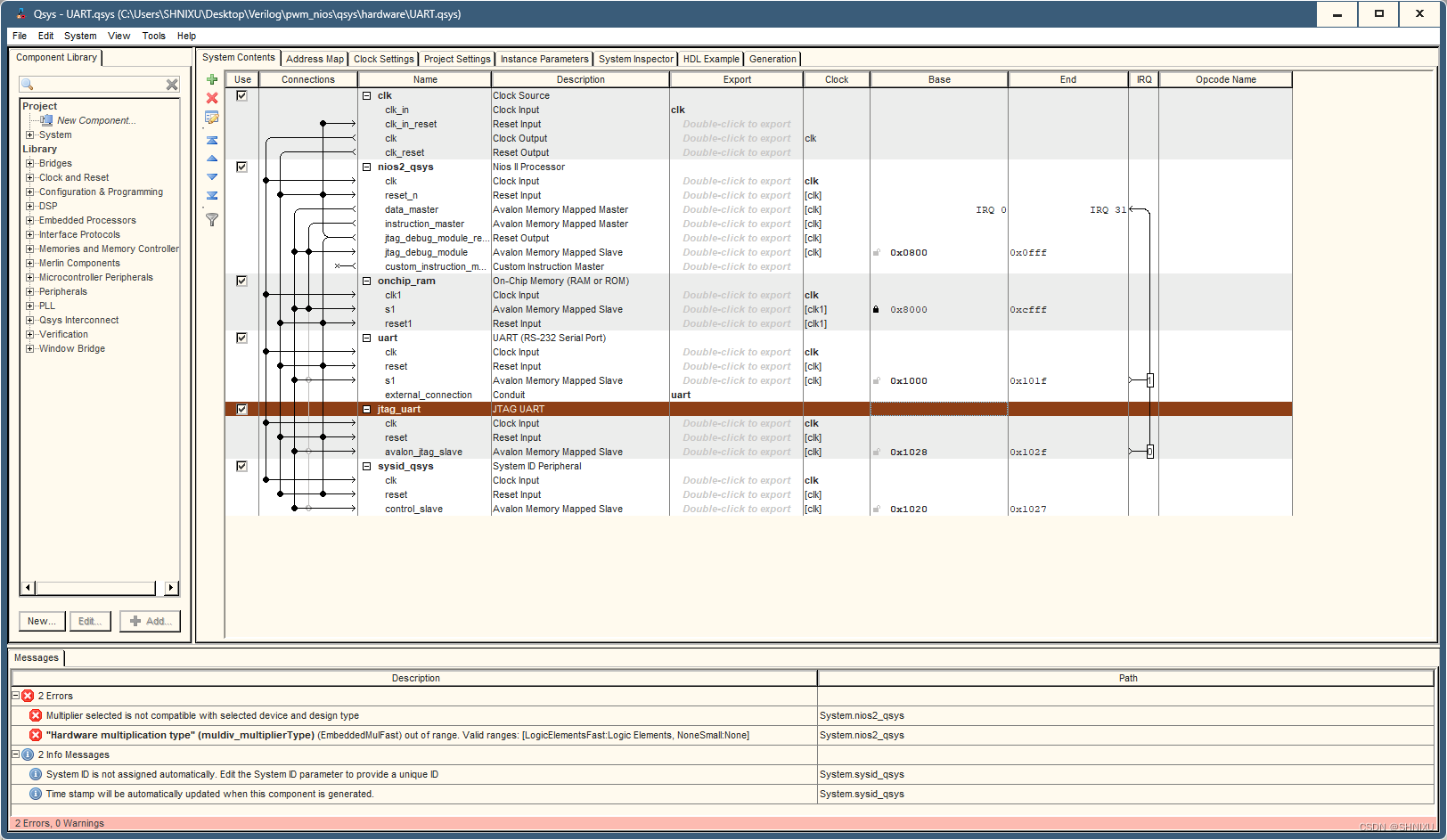 【Quartus 13.0】NIOS II 部署UART 和 PWM