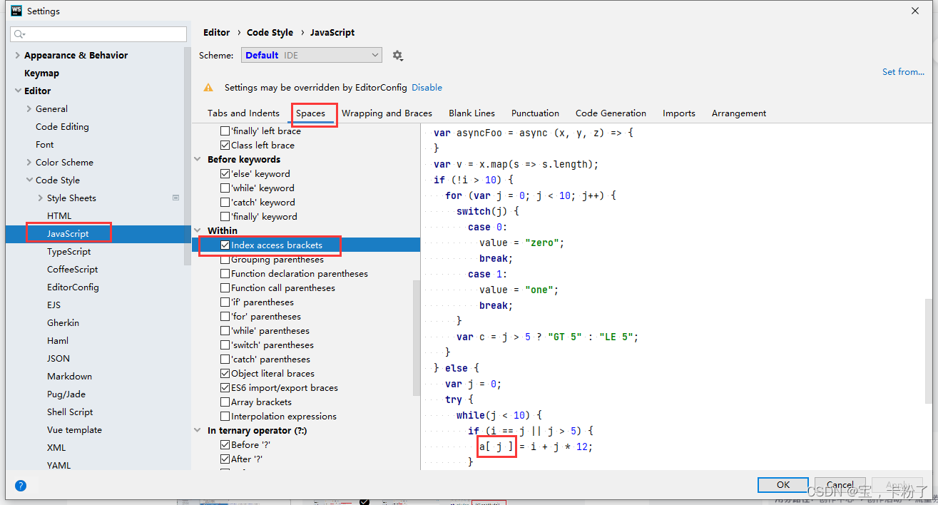 webstorm 设置大括号、问号、冒号、if 或for条件 、+-*/ 运算符等两侧的空格（2024-04-18）