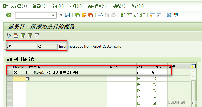 SAP 科目XXXX 不允许未资产负债表科目（AC305，AC306）