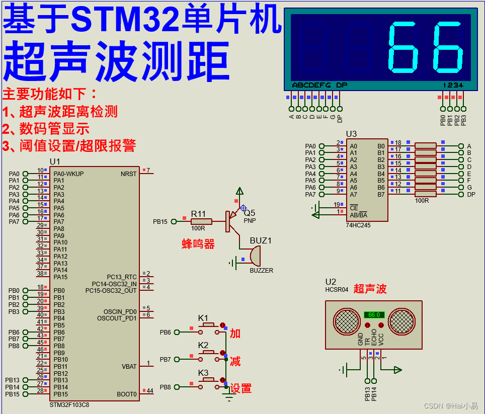 【Proteus仿真】【STM32单片机】超声波测距系统