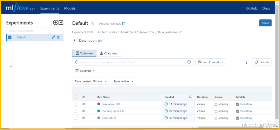 图3. Mlflow table view 主界面